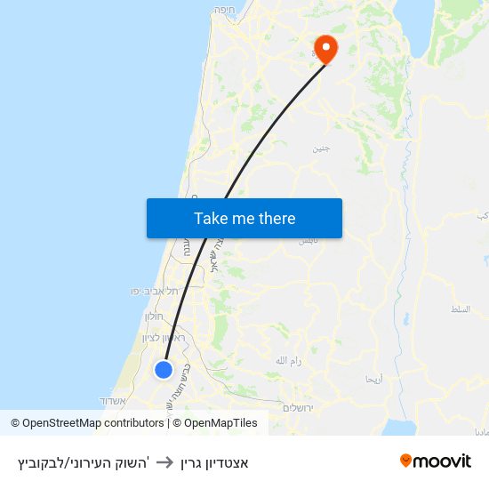 השוק העירוני/לבקוביץ' to אצטדיון גרין map