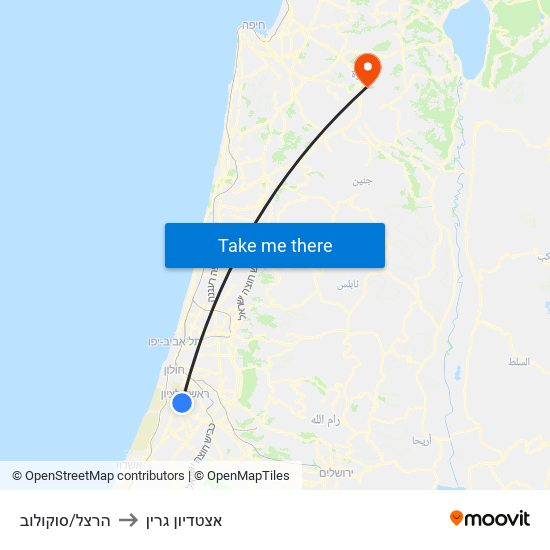 הרצל/סוקולוב to אצטדיון גרין map