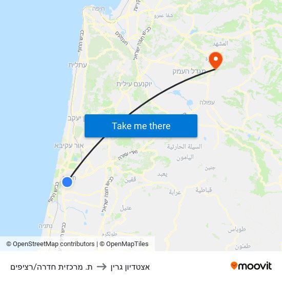 ת. מרכזית חדרה/רציפים to אצטדיון גרין map