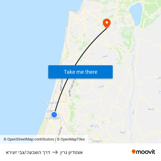 דרך השבעה/צבי זעירא to אצטדיון גרין map