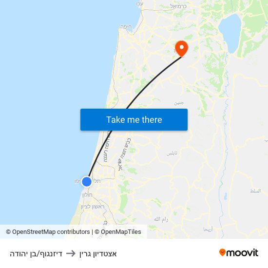 דיזנגוף/בן יהודה to אצטדיון גרין map