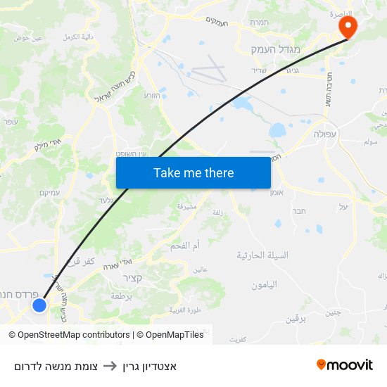 צומת מנשה לדרום to אצטדיון גרין map