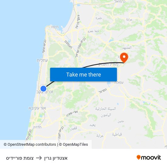 צומת פוריידיס to אצטדיון גרין map