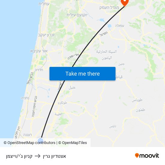 קניון ג'י/וייצמן to אצטדיון גרין map