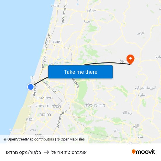 בלפור/מקס נורדאו to אוניברסיטת אריאל map