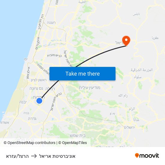 הרצל/עזרא to אוניברסיטת אריאל map