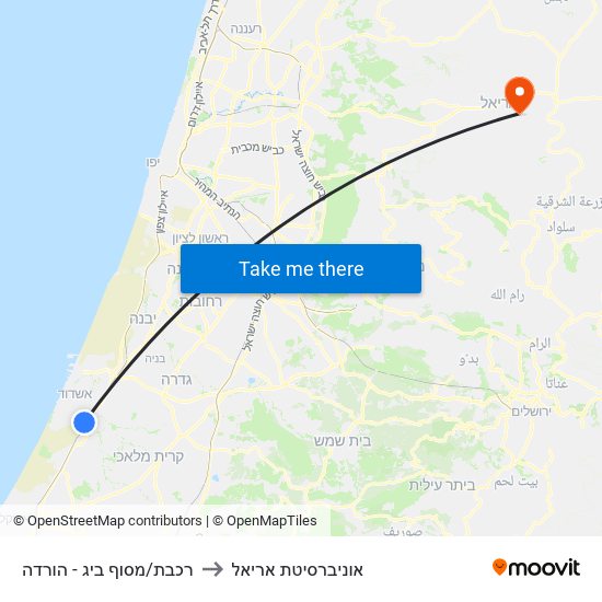 רכבת/מסוף ביג - הורדה to אוניברסיטת אריאל map