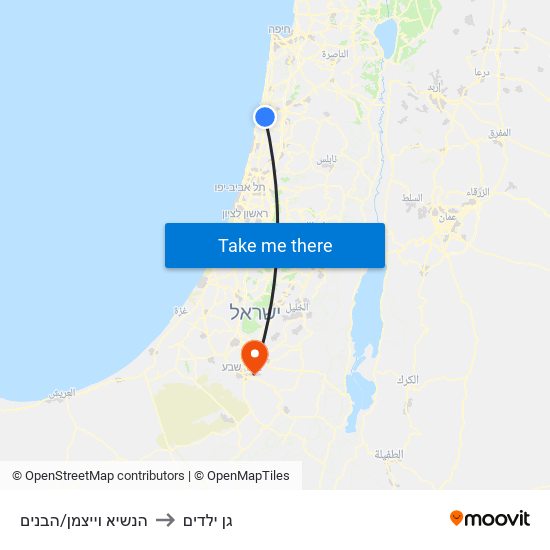 הנשיא וייצמן/הבנים to גן ילדים map