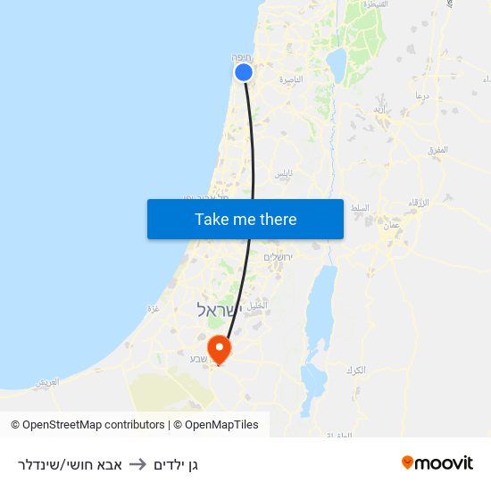 אבא חושי/שינדלר to גן ילדים map