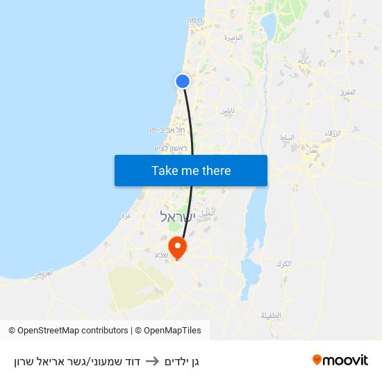 דוד שמעוני/גשר אריאל שרון to גן ילדים map