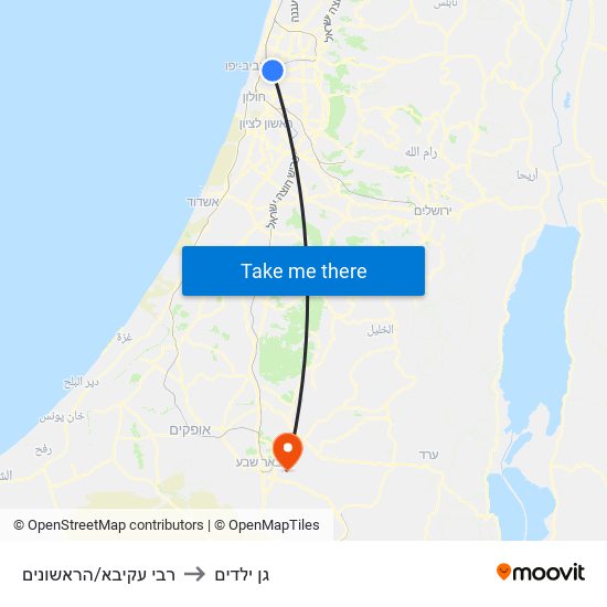 רבי עקיבא/הראשונים to גן ילדים map