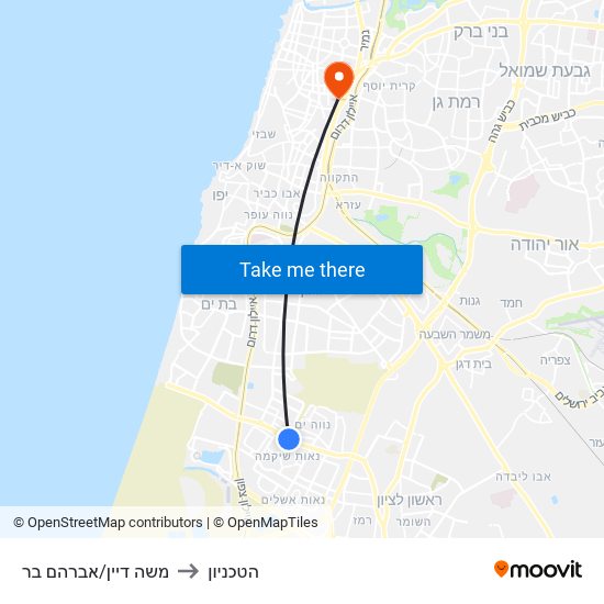 משה דיין/אברהם בר to הטכניון map