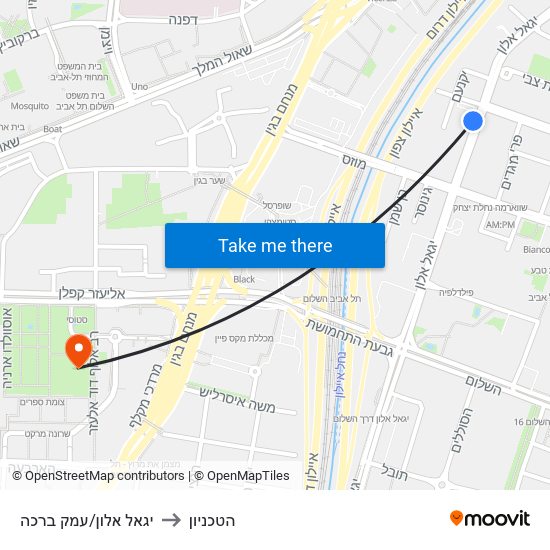 יגאל אלון/עמק ברכה to הטכניון map