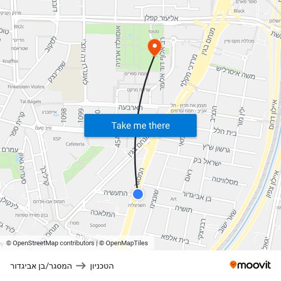 המסגר/בן אביגדור to הטכניון map