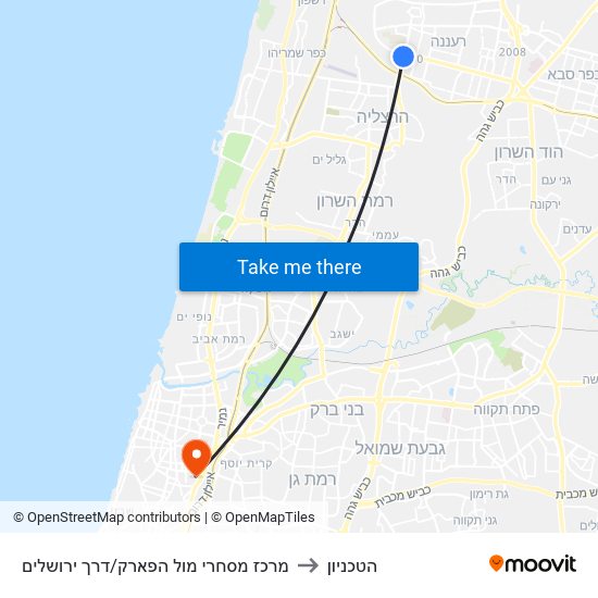מרכז מסחרי מול הפארק/דרך ירושלים to הטכניון map