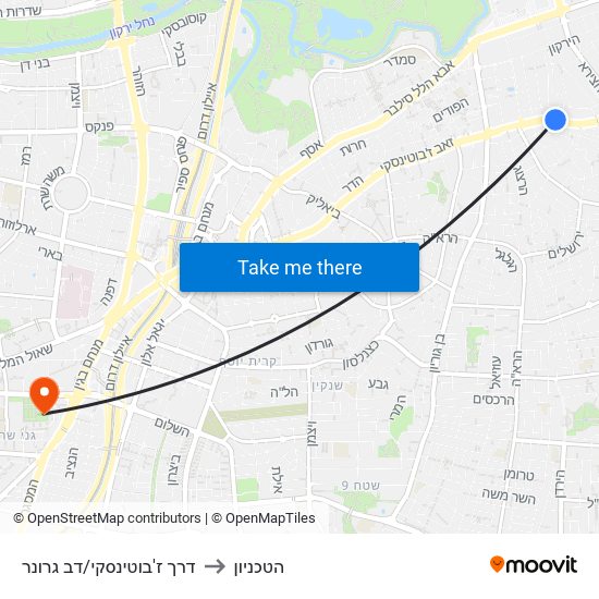 דרך ז'בוטינסקי/דב גרונר to הטכניון map