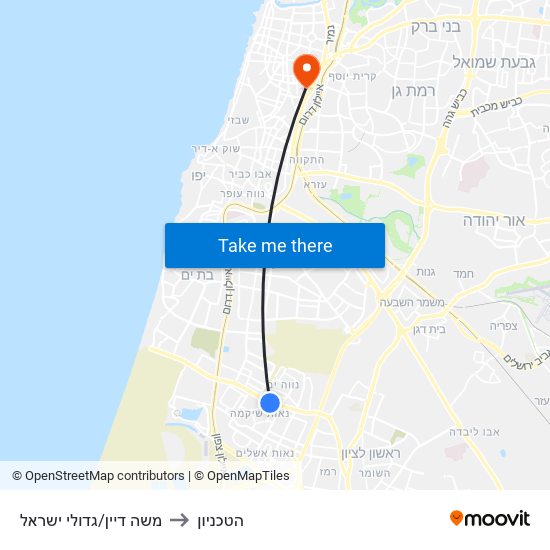 משה דיין/גדולי ישראל to הטכניון map