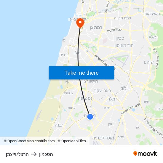 הרצל/וייצמן to הטכניון map