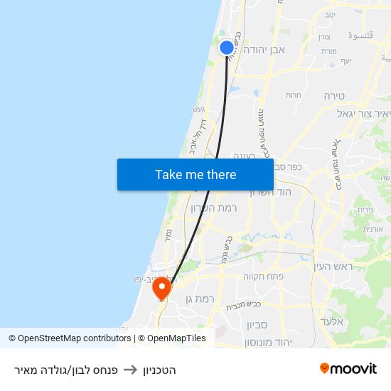 פנחס לבון/גולדה מאיר to הטכניון map