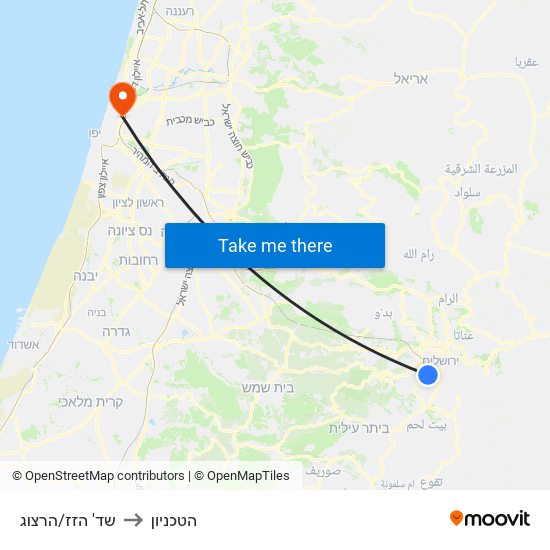 שד' הזז/הרצוג to הטכניון map