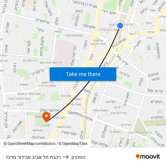 רכבת תל אביב סבידור מרכז to הטכניון map