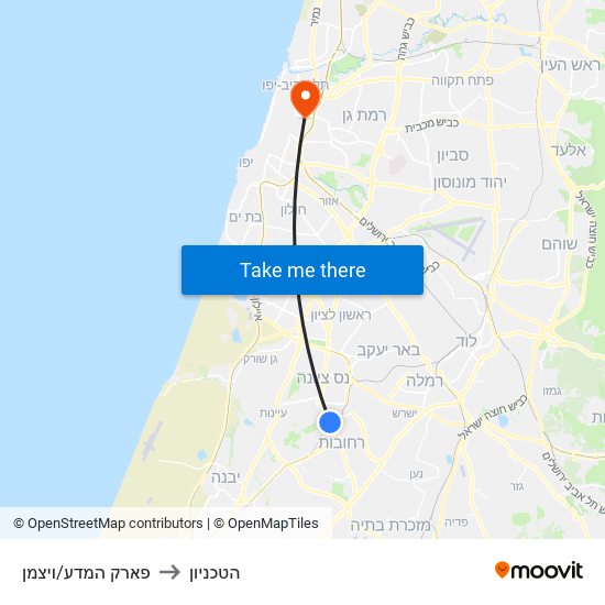 פארק המדע/ויצמן to הטכניון map