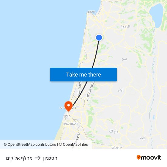 מחלף אליקים to הטכניון map