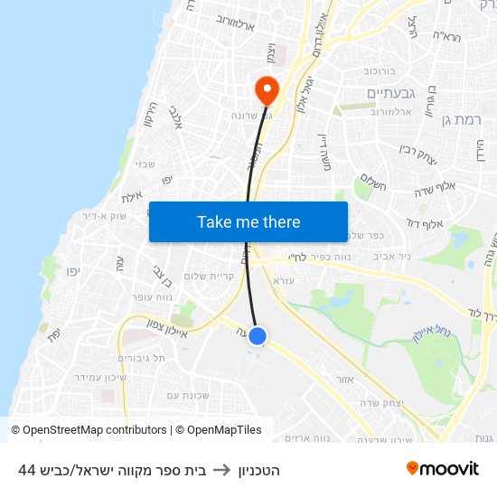 בית ספר מקווה ישראל/כביש 44 to הטכניון map