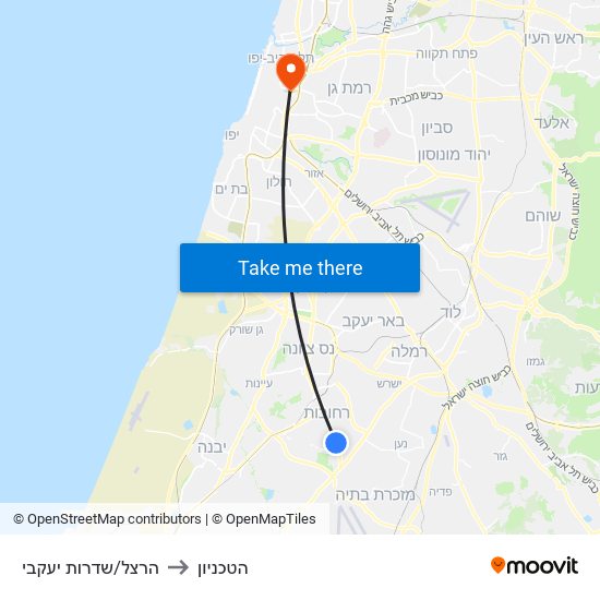 הרצל/שדרות יעקבי to הטכניון map