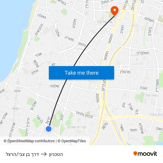 דרך בן צבי/הרצל to הטכניון map