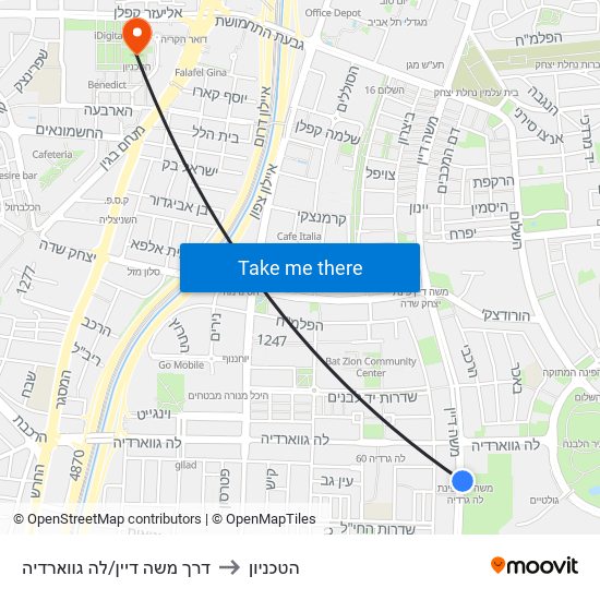 דרך משה דיין/לה גווארדיה to הטכניון map