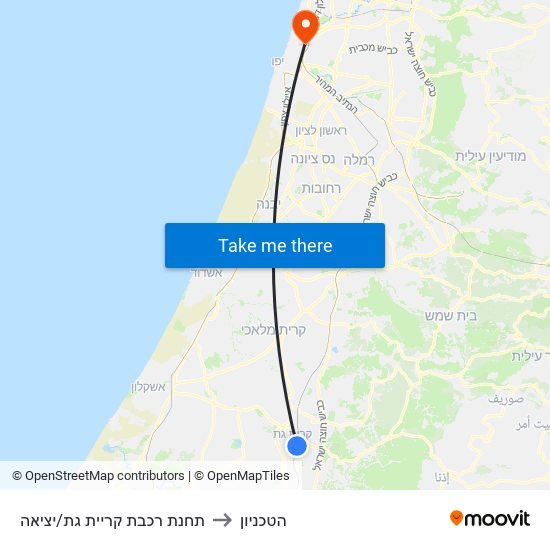 תחנת רכבת קריית גת/יציאה to הטכניון map