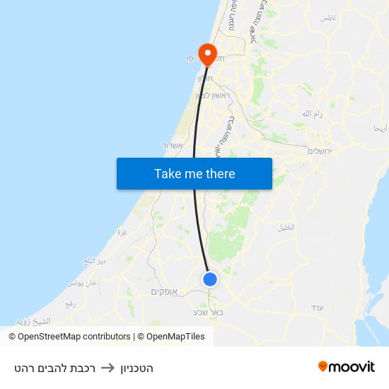 רכבת להבים רהט to הטכניון map