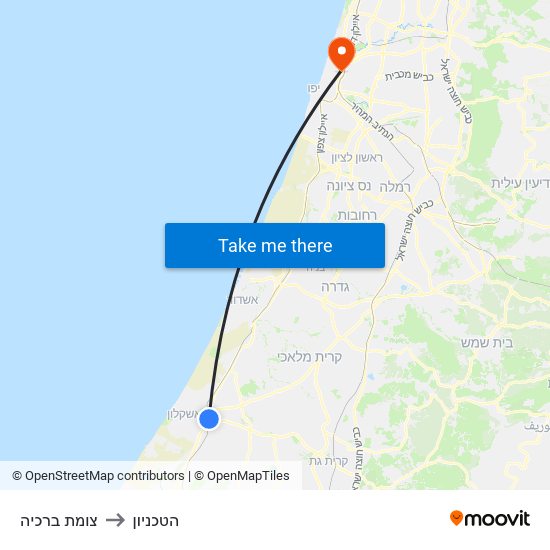 צומת ברכיה to הטכניון map