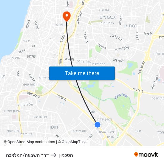 דרך השבעה/המלאכה to הטכניון map