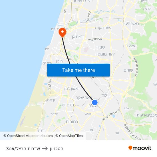 שדרות הרצל/אנגל to הטכניון map