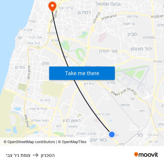 צומת ניר צבי to הטכניון map