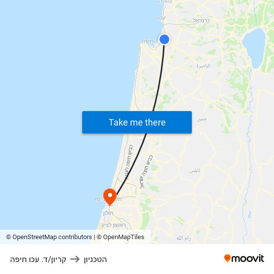 קריון/ד. עכו חיפה to הטכניון map