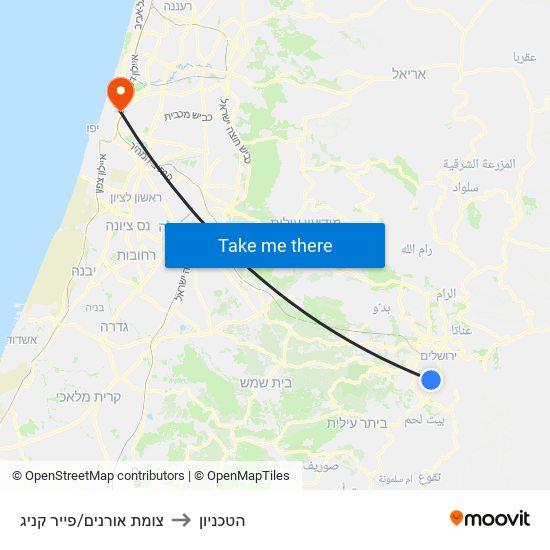 צומת אורנים/פייר קניג to הטכניון map