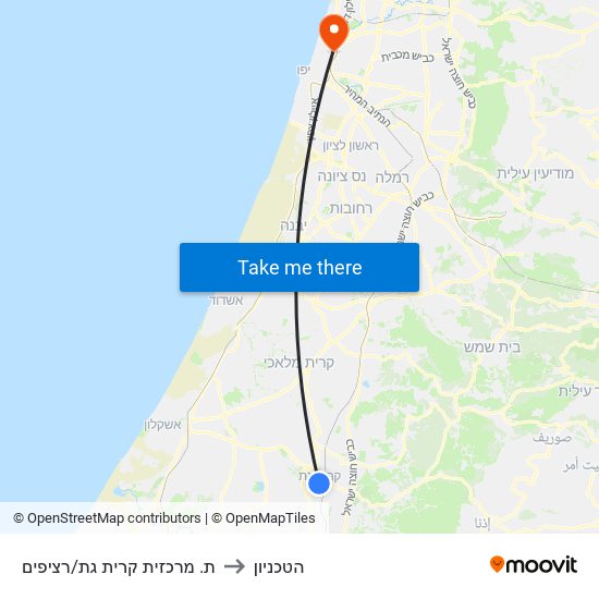 ת. מרכזית קרית גת/רציפים to הטכניון map