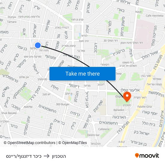 כיכר דיזנגוף/ריינס to הטכניון map