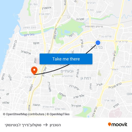 סוקולוב/דרך ז'בוטינסקי to הטכניון map