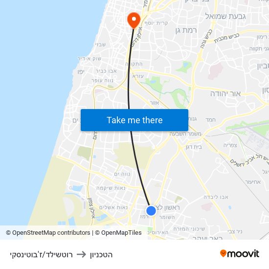 רוטשילד/ז'בוטינסקי to הטכניון map