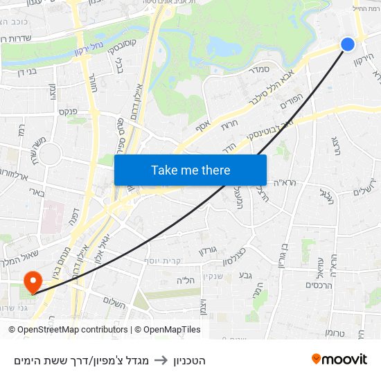 מגדל צ'מפיון/דרך ששת הימים to הטכניון map