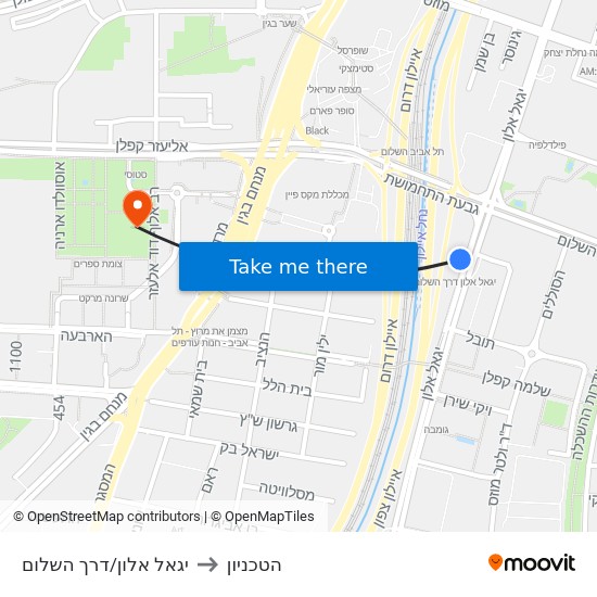 יגאל אלון/דרך השלום to הטכניון map