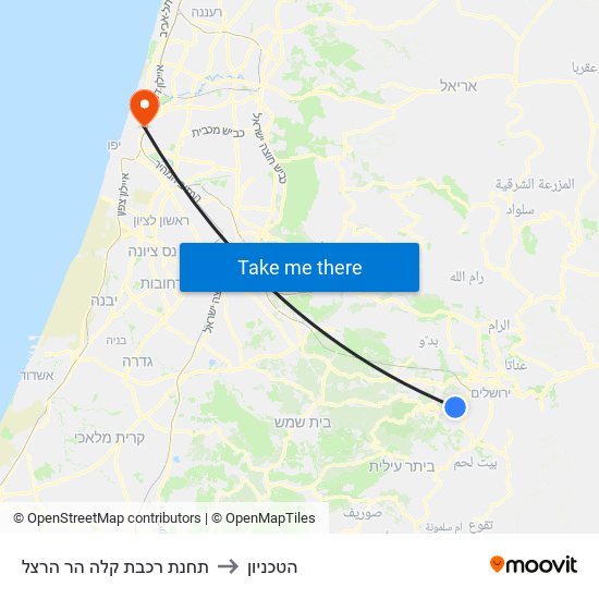 תחנת רכבת קלה הר הרצל to הטכניון map