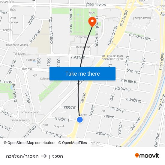 המסגר/המלאכה to הטכניון map