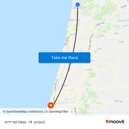 צומת פוריידיס to הטכניון map