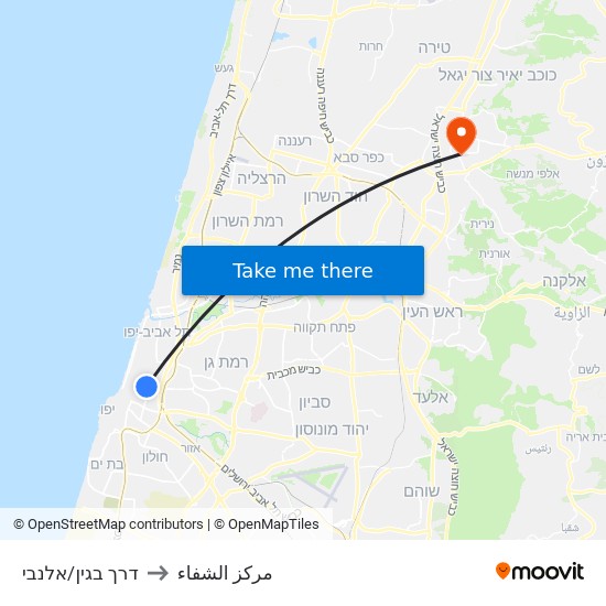 דרך בגין/אלנבי to مركز الشفاء map