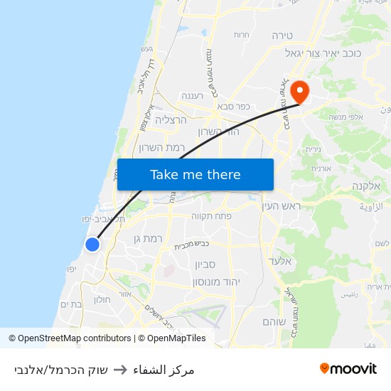 שוק הכרמל/אלנבי to مركز الشفاء map